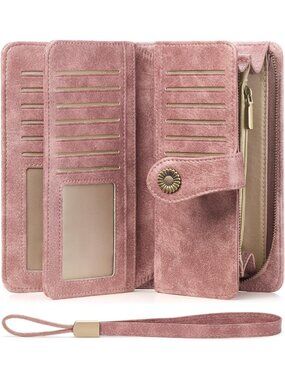 Large Capacity RFID Blocking Trifold Wristlet Wallet for Women - Stylish Credit